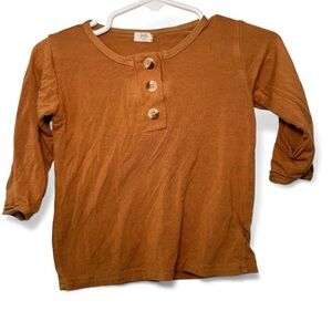 Stroller Society Brown Henley Shirt with Fold Over Hand Mitts 6-12 Months